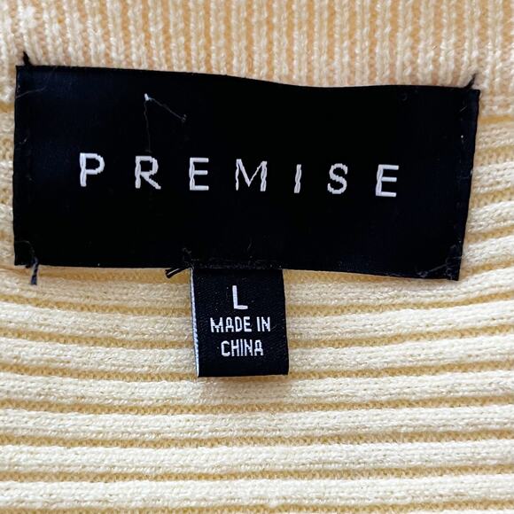 PREMISE Ribbed Butter Yellow Button-Front Cardigan, L - Picture 7 of 7